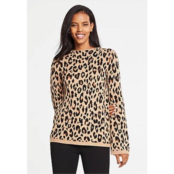 Ann Taylor Cheetah Print Wool-Blend Sweater, Size Medium Petite Glam - Picture 1 of 7